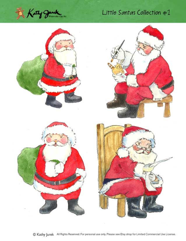 638x826 Santa Claus Watercolor Clip Art Santa Claus Clipart Kids Etsy - Watercolor Santa
