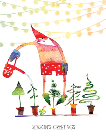 342x450 Santa Gardening - Watercolor Santa