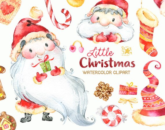 570x452 Little Christmas. Watercolor Clipart Santa Claus Winter Etsy - Watercolor Santa Claus