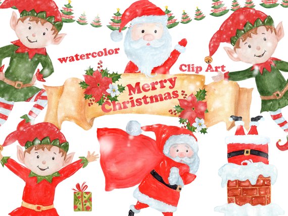 570x428 Watercolor Christmas Clipart Santa Claus Clipart Etsy - Watercolor Santa Claus