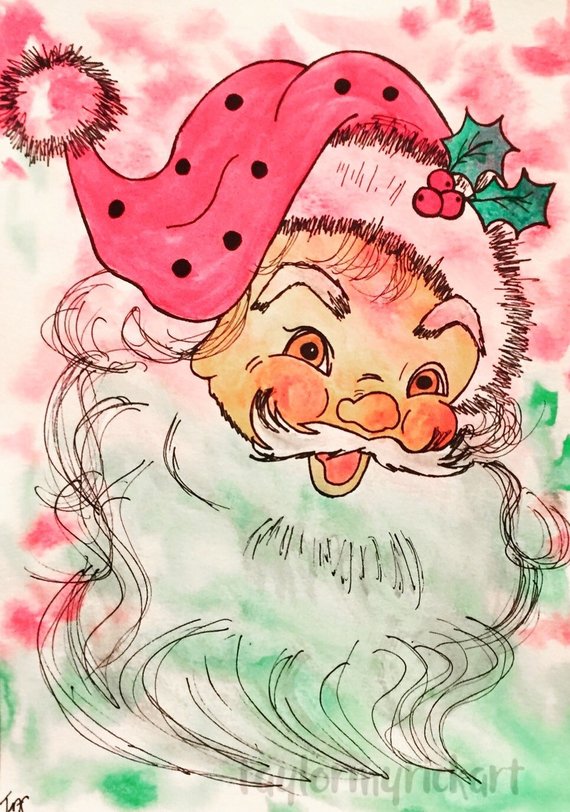 570x812 Watercolor Santa Claus Etsy - Watercolor Santa Claus