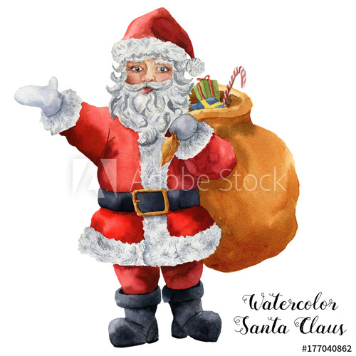 500x500 Watercolor Santa Claus. Hand Painted Christmas Character With Gift - Watercolor Santa Claus