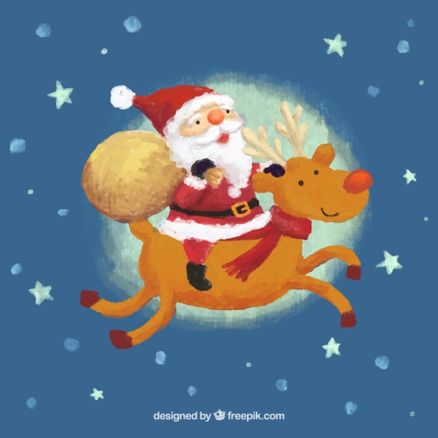 626x626 Watercolor Santa Claus And Reindeer Vector Free Download - Watercolor Santa Claus