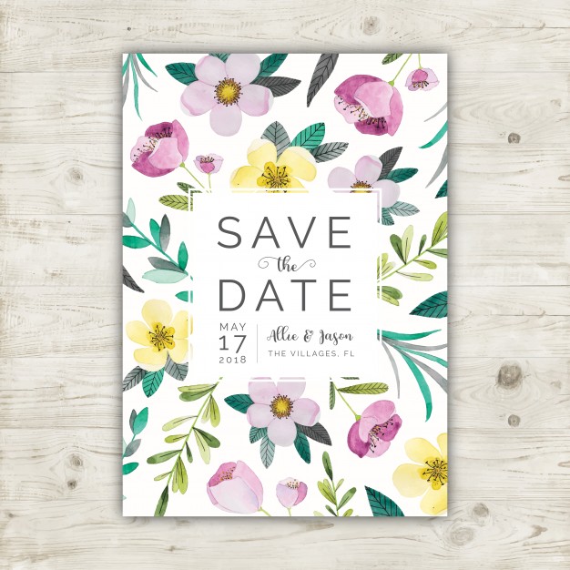 626x626 Floral Watercolor Save The Date Card Vector Free Download - Watercolor Save The Date