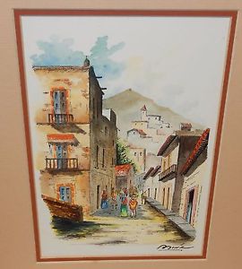 270x300 Muniz Spanish Street Scene Original Watercolor Painting Ebay - Watercolor Scene