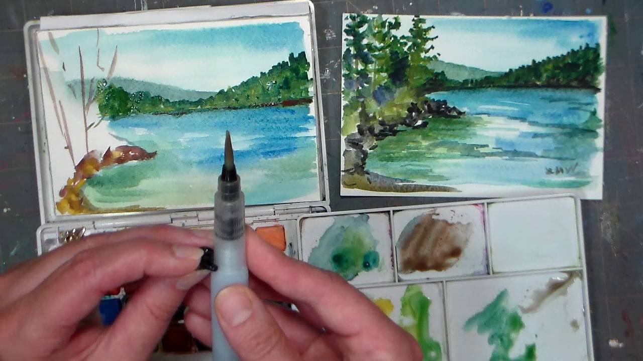1280x720 Pond Scene Beginner Watercolor Tutorial {Real Time) - Watercolor Scene
