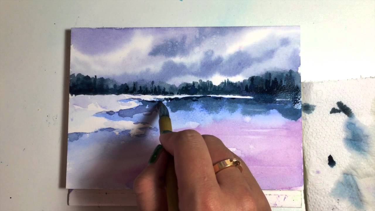 1280x720 Simple Watercolor Winter Scene Demonstration - Watercolor Scene