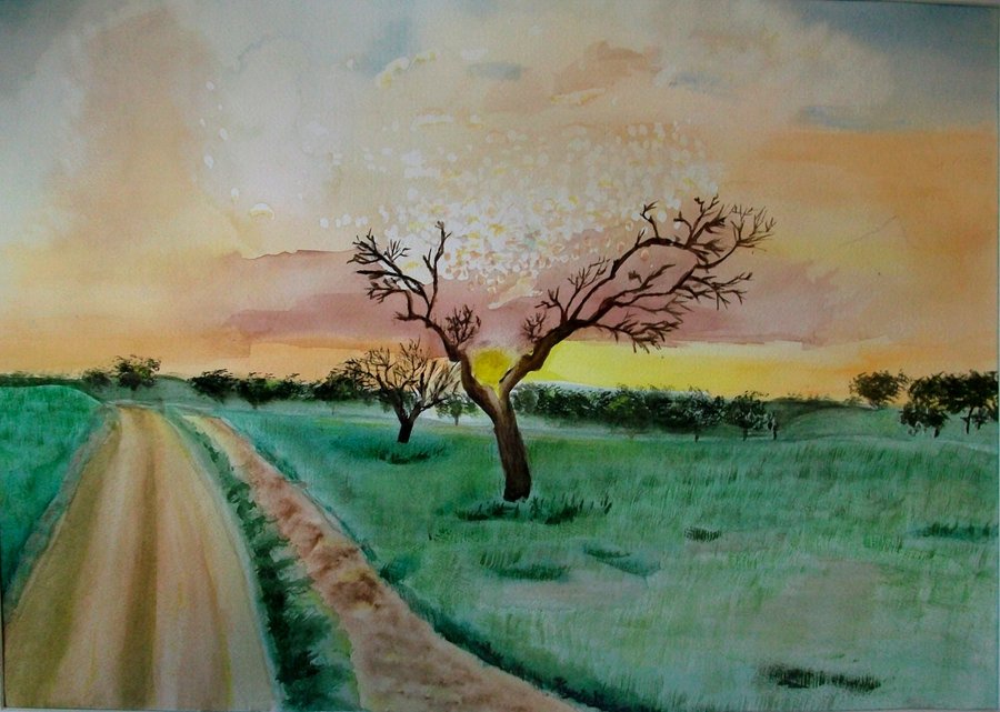 900x641 Watercolor Scene Finished By Mrs Matsuyama - Watercolor Scene