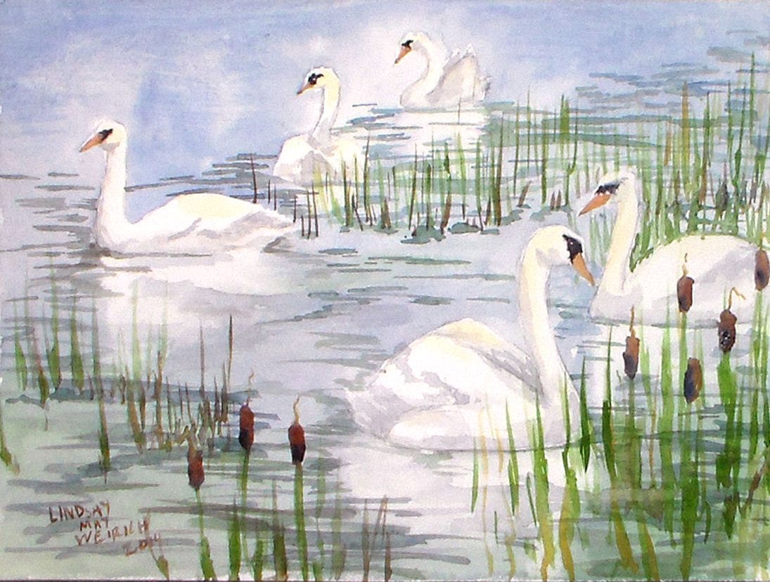 1095x828 Swan Scene Watercolor Tutorial - Watercolor Scene