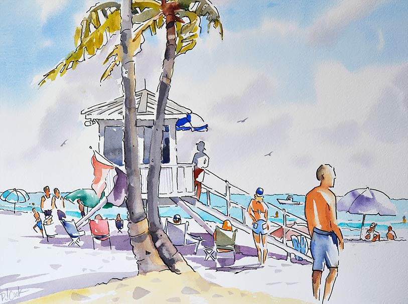 813x606 Fort Lauderdale Beach Scene - Watercolor Scene