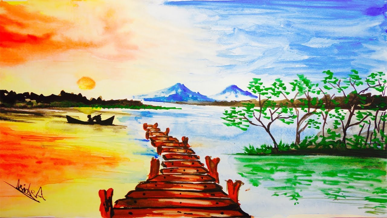 1280x720 Watercolor Painting Of Nature Scenery Painting Watercolour - Watercolor Scenery