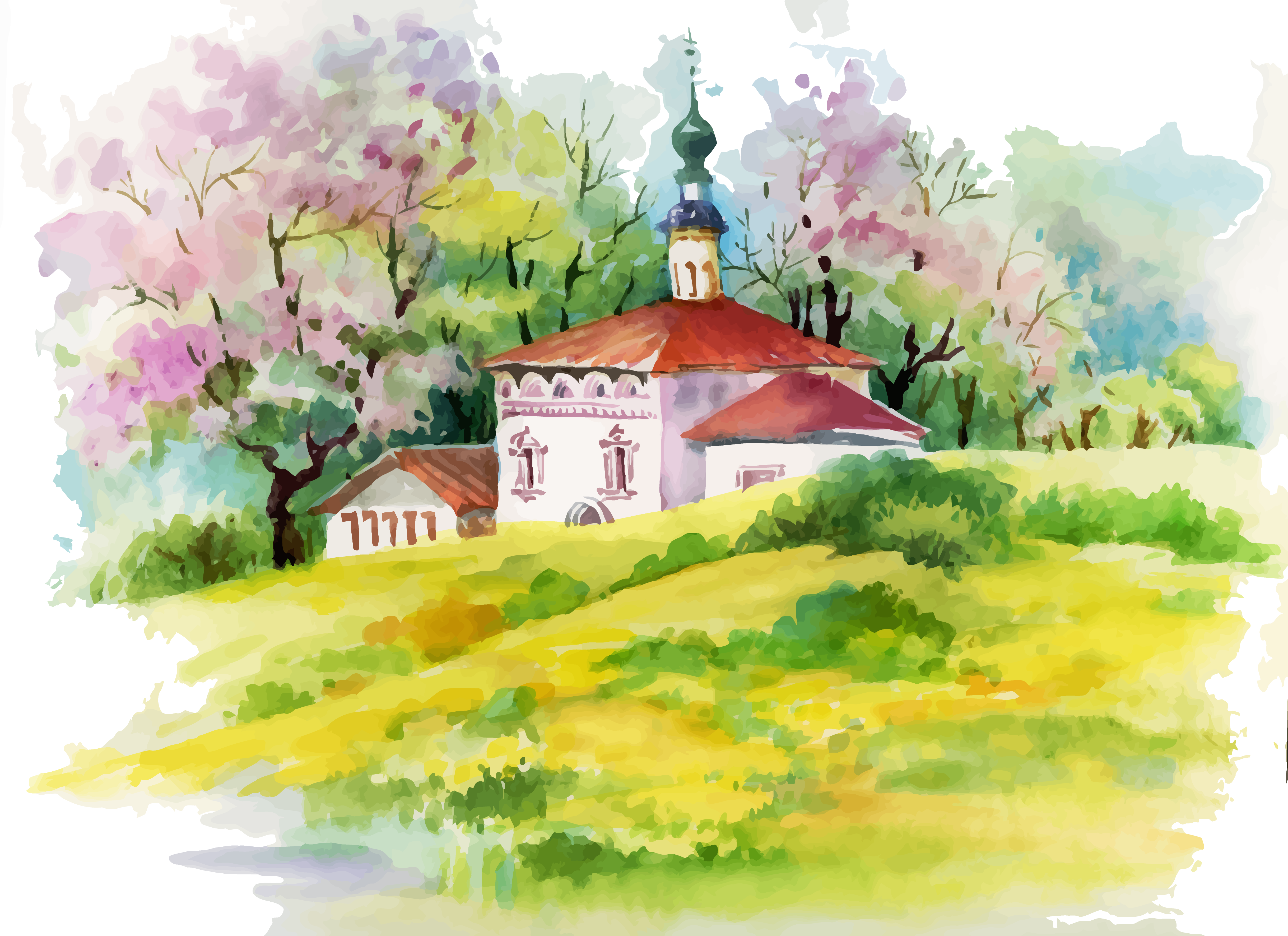 4875x3542 Watercolor Painting House Illustration - Watercolor Scenery