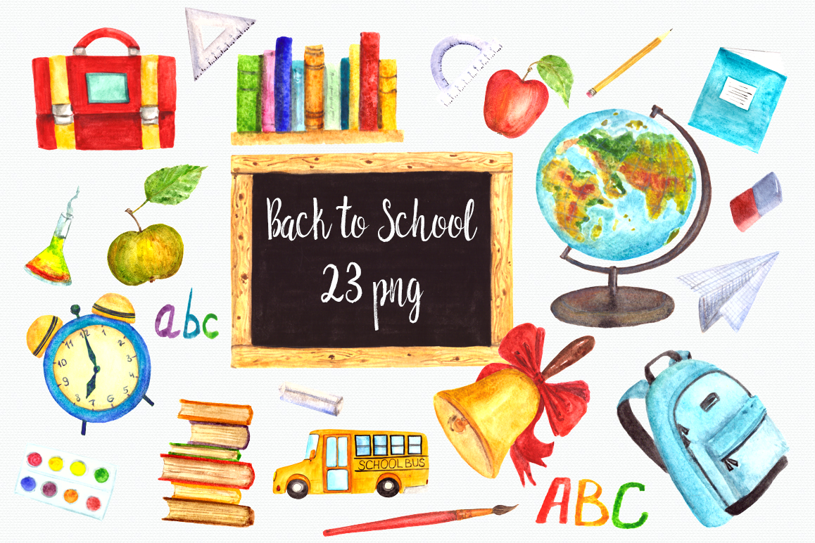 1158x772 Watercolor Back To School Clip Art Set - Watercolor School