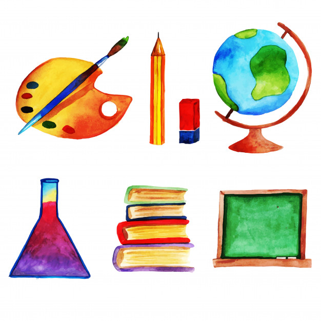 626x626 Watercolor Back To School Stationery Collection Vector Free Download - Watercolor School