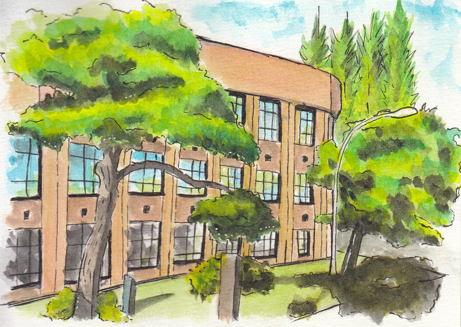 900x639 Watercolor School Building Painting Painting By Annisa Oktriani - Watercolor School