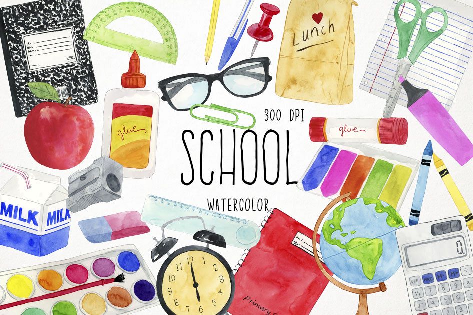 945x630 Watercolor School Clipart, Education Clipart, Teacher - Watercolor School