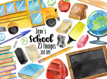 350x258 Watercolor School Supplies Clipart By Digitalartsi Tpt - Watercolor School