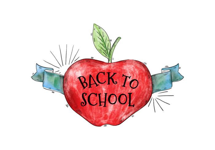700x490 Back To School Watercolor Apple With Ribbon Vector - Watercolor School