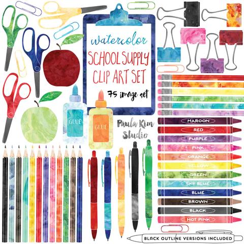 480x480 Watercolor School Supplies Paula Kim Studio - Watercolor School