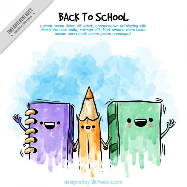 626x626 Watercolor Background Of Friendly School Books And Pencil Vector - Watercolor School