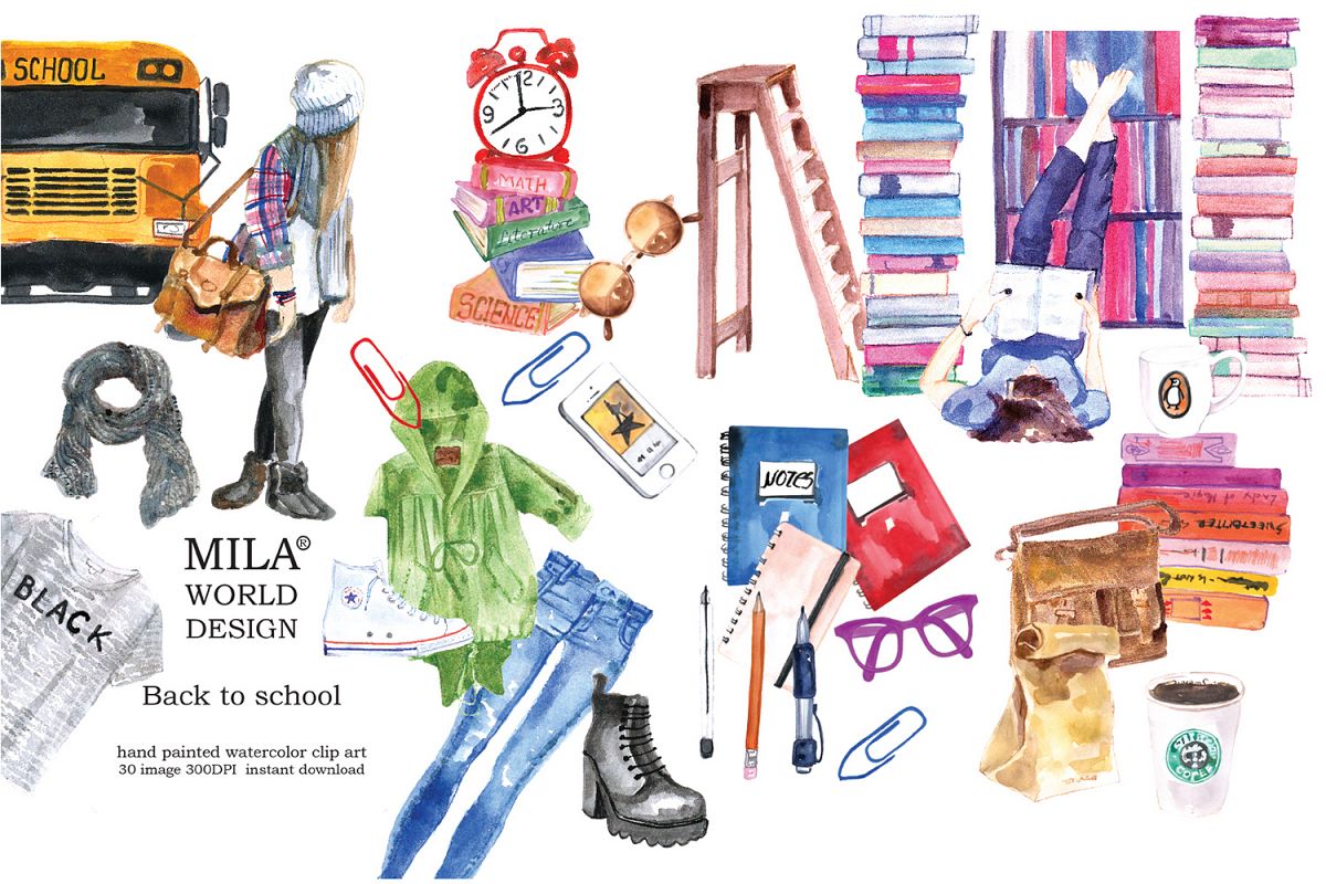 1200x800 Back To School Watercolor Clipart - Watercolor School