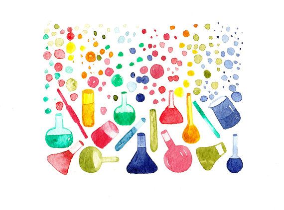 570x423 Original Watercolor Science Art Chemistry Lab By Bluepalette - Watercolor Science