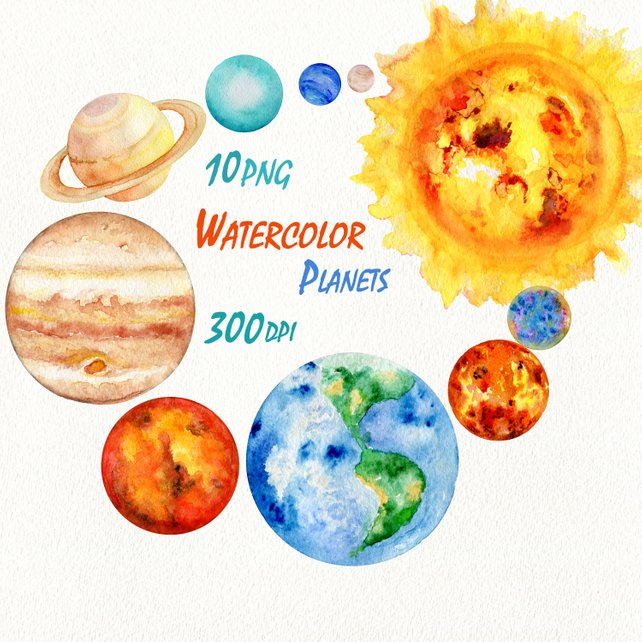 642x642 Planets Clipart Solar System Watercolor Science Clip Art Etsy - Watercolor Science