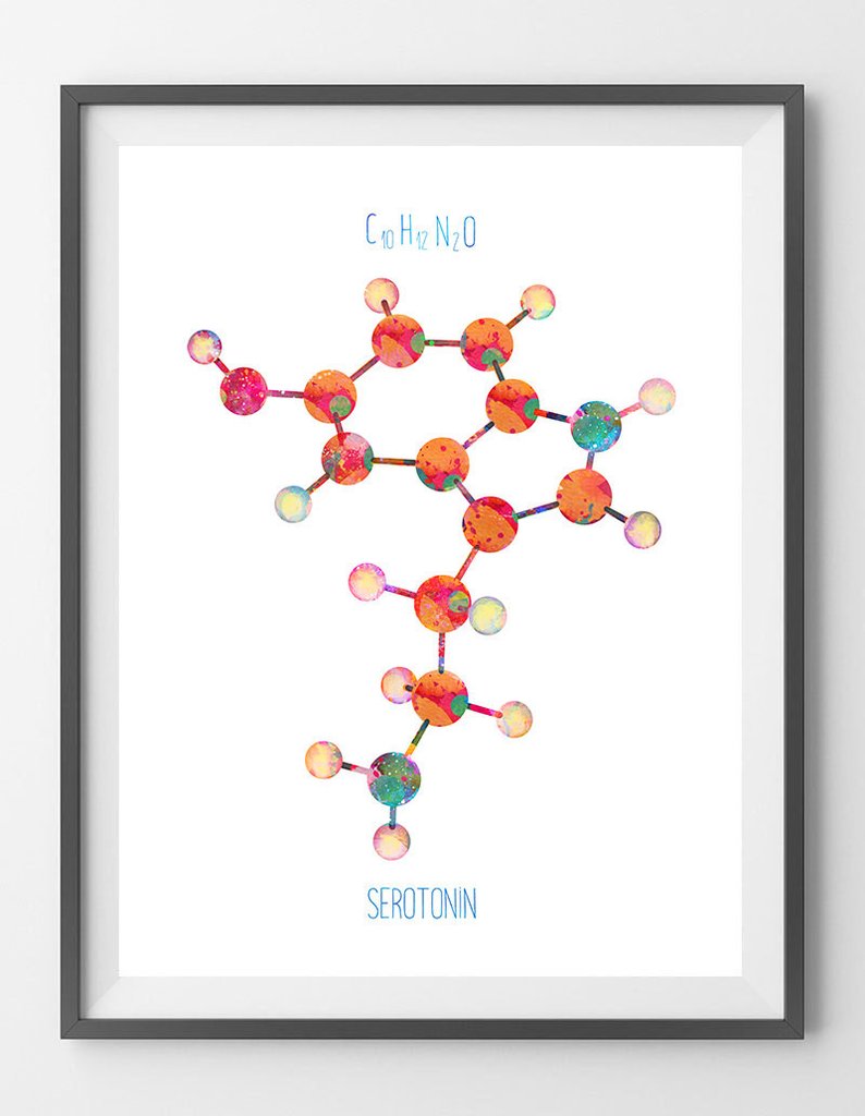 794x1024 Serotonin Molecule Watercolor Print, Biology Art Giclee Print - Watercolor Science