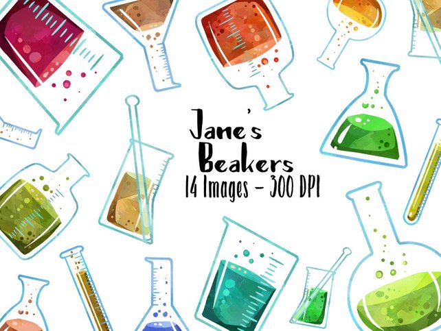 642x483 Watercolor Science Clipart Beaker Clipart Digital Download Etsy - Watercolor Science