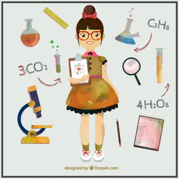 626x626 Watercolor Girl Studying Science Vector Free Download - Watercolor Science
