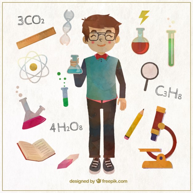 626x626 Watercolor Science Boy Vector Free Download - Watercolor Science