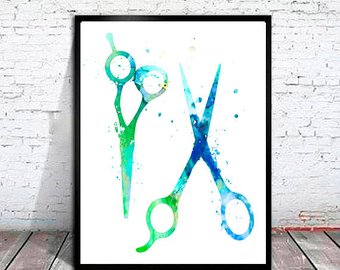 340x270 Hair Shears Print Etsy - Watercolor Scissors