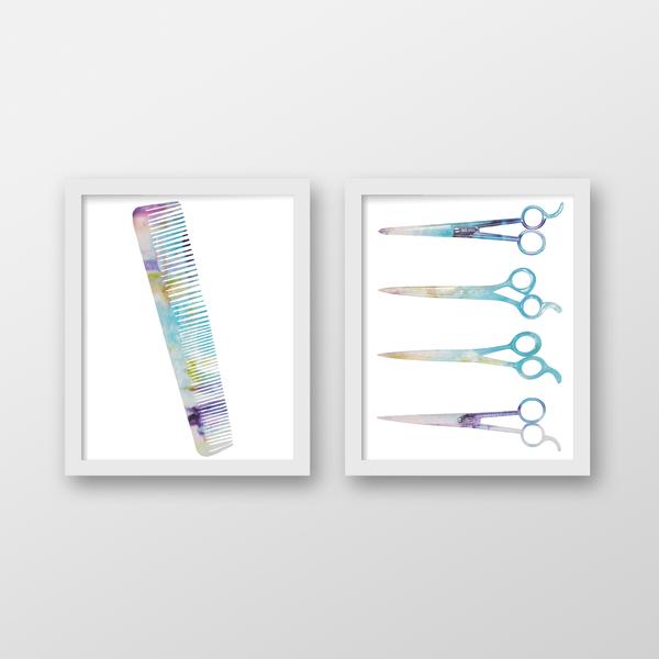 600x600 Abstract Watercolor Scissors Art Print Set Of 2 Cool Art Prints - Watercolor Scissors
