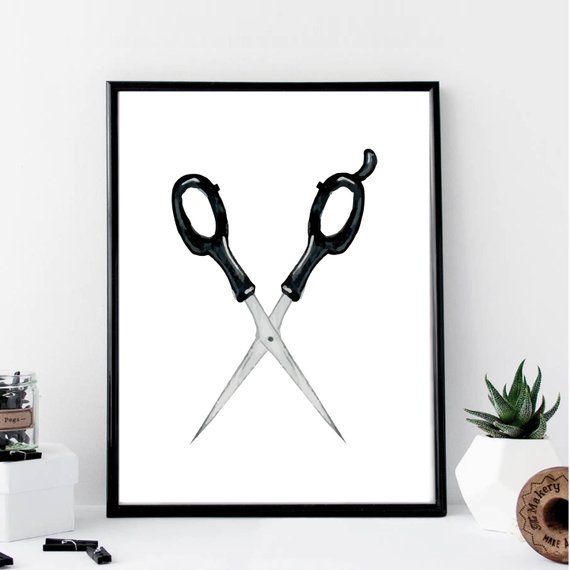 570x570 Watercolor Scissors Hair Print Minimalist Art - Watercolor Scissors