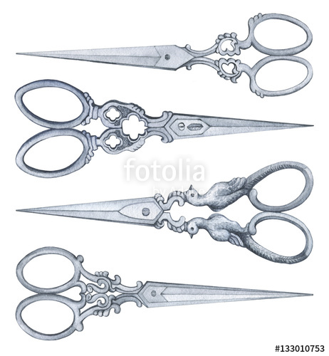 462x500 Antique Scissors - Watercolor Scissors