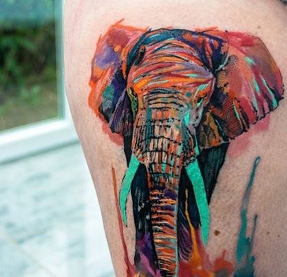 417x403 Elephant Watercolor Tattoo By Ondrash - Watercolor Scorpion Tattoo