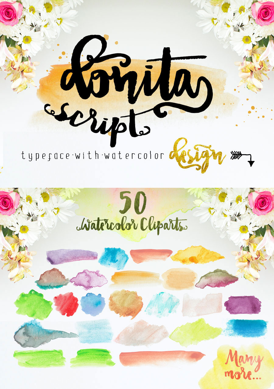 900x1276 Donita Script With Watercolor Cliparts On Behance - Watercolor Script Font