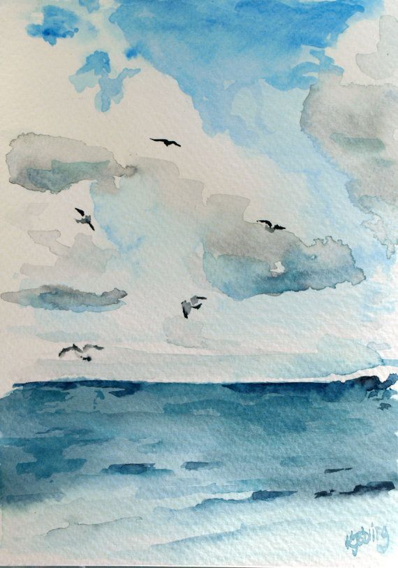 570x813 Ocean Painting Watercolour Sea Original Seaside 5x7 - Watercolor Sea