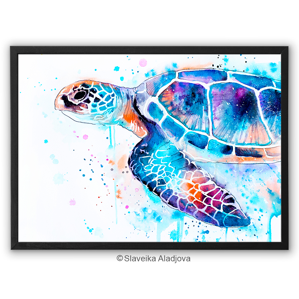 1000x1000 Sea Turtle Watercolor Framed Canvas By Slaveika Aladjova - Watercolor Sea