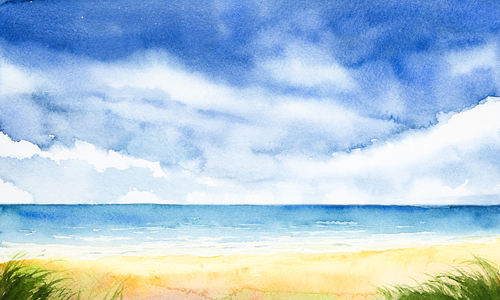 500x300 Sea With Sky Watercolor Painting Vector Background Material 01 - Watercolor Sea