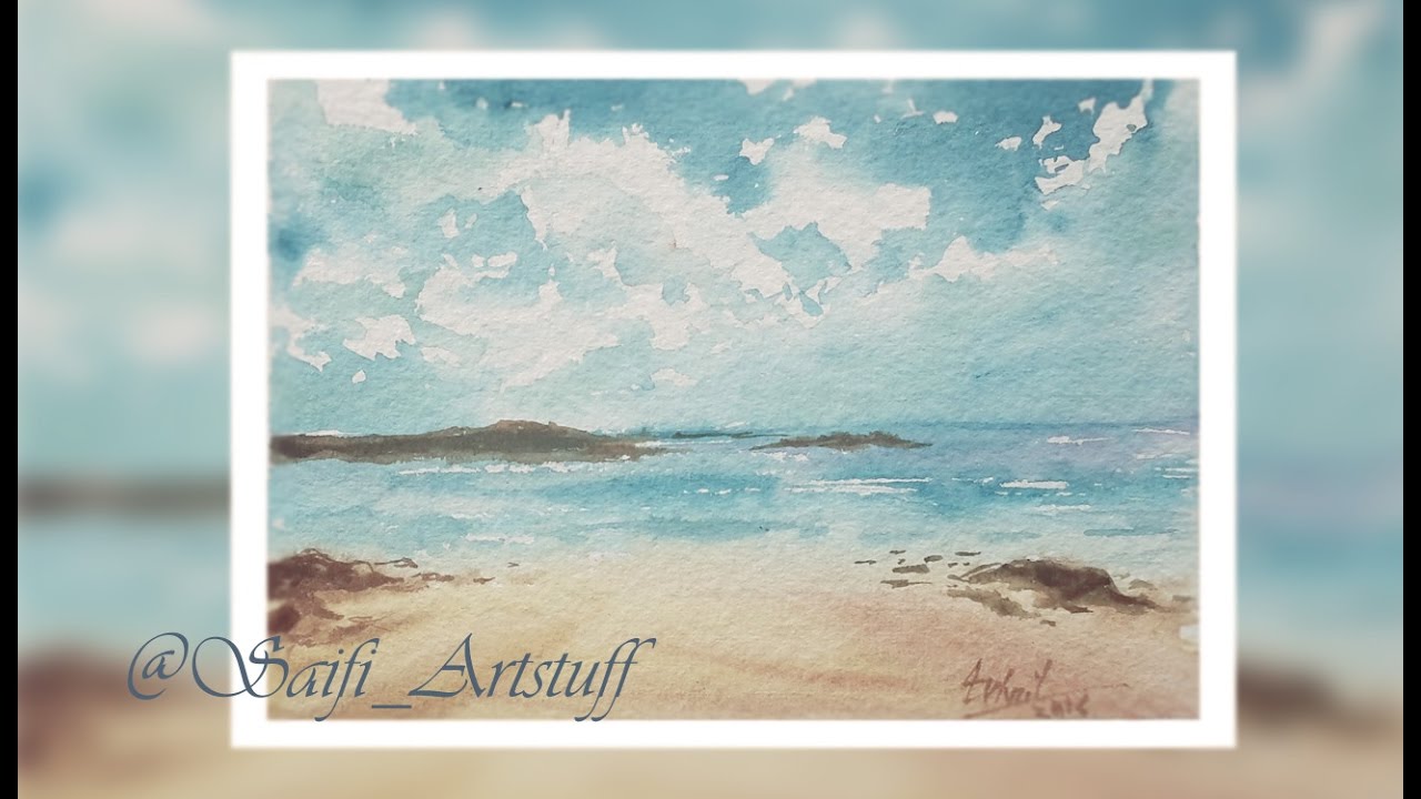 1280x720 Watercolor Landscape Sea Clouds By Saifi Artstuff - Watercolor Sea