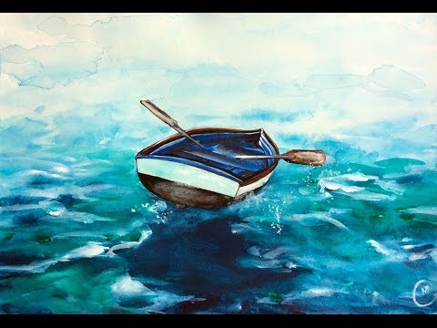 480x360 Watercolor Sea Boat Painting Demonstration - Watercolor Sea