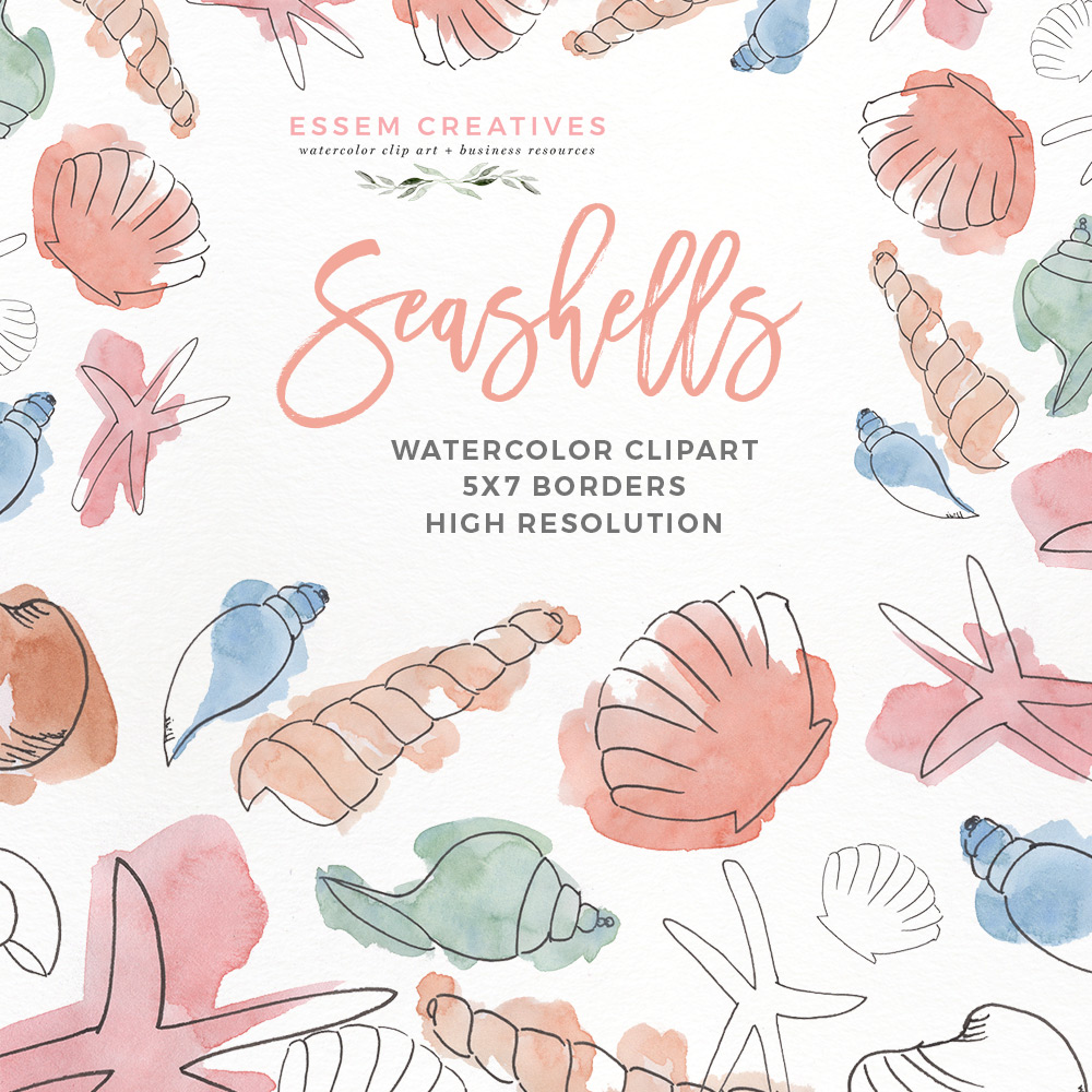1000x1000 Watercolor Seashells Clipart Under The Sea Birthday Party - Watercolor Sea