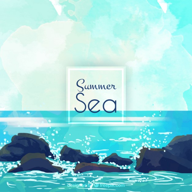 626x626 Watercolor Sea With Rocks Background Vector Free Download - Watercolor Sea