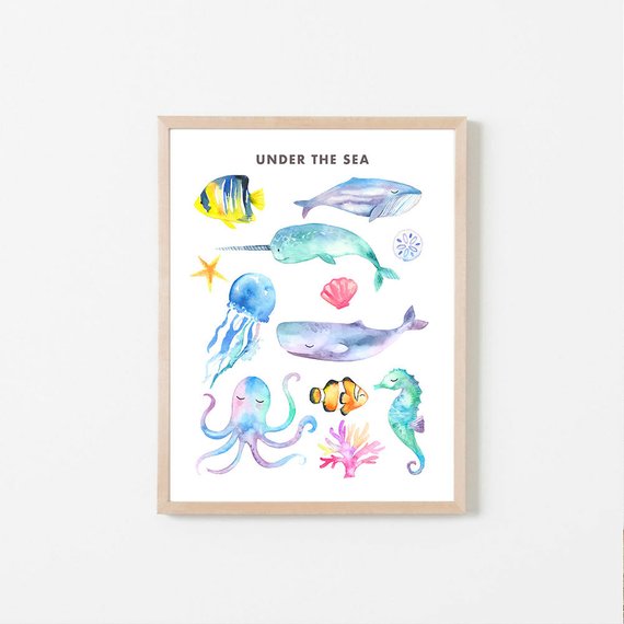570x570 Printable Ocean Animals Sea Animals Watercolor Sea Animals Etsy - Watercolor Sea Animals
