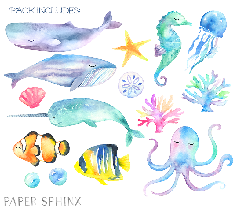 Watercolor Sea Animals at PaintingValley.com | Explore collection of