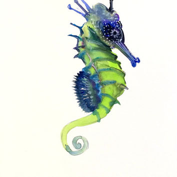 354x354 Blue Green Seahorse, Original Watercolor From Originalonly - Watercolor Sea Animals