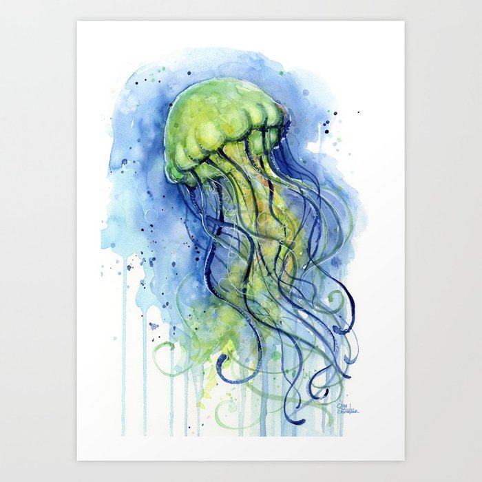 700x700 Jellyfish Watercolor Beautiful Sea Creatures Art Print By Olechka - Watercolor Sea Creatures