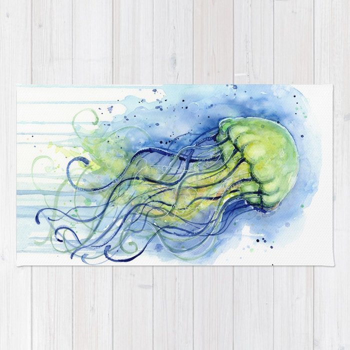 700x700 Jellyfish Watercolor Beautiful Sea Creatures Rug By Olechka Society6 - Watercolor Sea Creatures