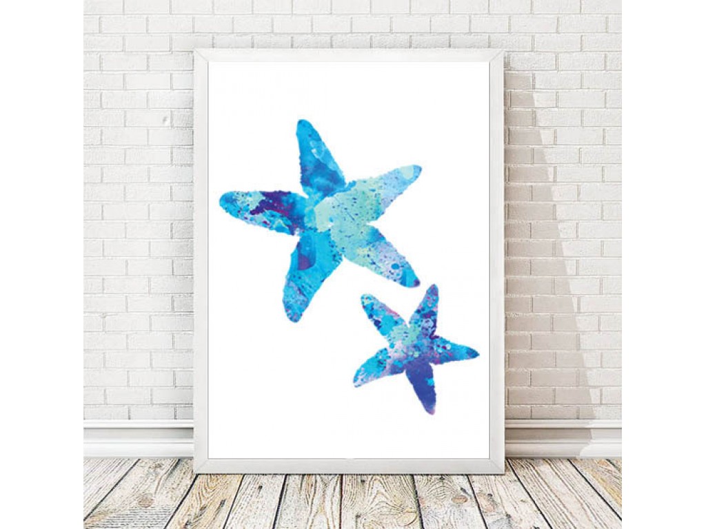 1024x768 Sea Star Watercolor Print Sealife Art Sea Painting Ocean Art Blue - Watercolor Sea Life